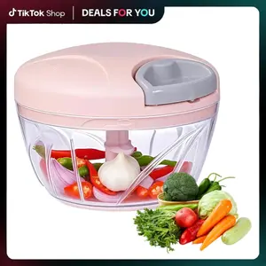 Manual Food Processor with Pull-Cord Mechanism - Multi-Purpose Vegetable Chopper for Garlic, Onion, Potato & Fruits, Portable Hand-Pull String Design for Kitchen & Outdoor Use (Pink 500 ml)‌