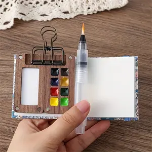 Mini Walnut Wood Watercolor Palette Portable Paint Box With Clip Travel Painting Paint Tray Art Supplies Sketchbook Palette Art Materials