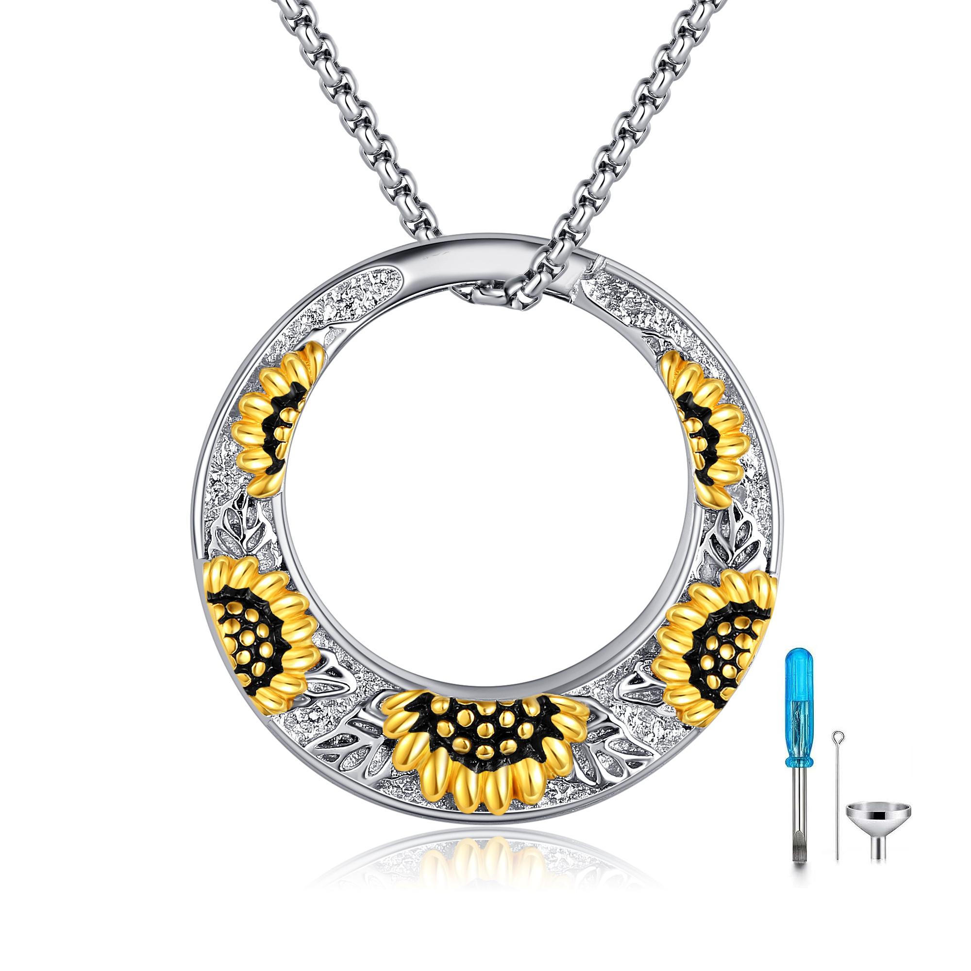 925 Sterling Silver Sunflower Keepsake Urn Necklace - A Memorial Gift of Eternal Love