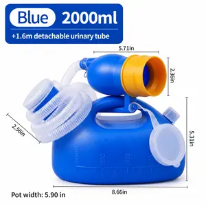 Blue 2000ML Portable Urinal with 62.99in Extendable Catheter Thick Odor Resistant Large Capacity Easy Night Use for Elderly Children Travel Potty