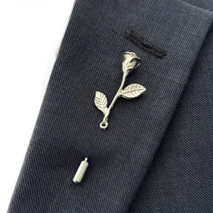 Rose Flower Lapel Pin with Leaf Men's Fashion Wedding Groom & Groomsmen Coat Pin Gift for Him or Her Party Brooch Suit Pin