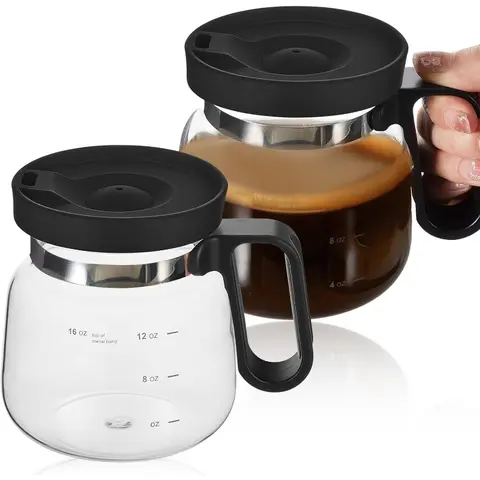 16oz Pot-Shaped Fun Glass Mug, 2-Mug Gift Set for Coffee Lovers, 4in Tall x 3.75in Wide, 5x4in Compact Artistic Design, Sip Lid, Hash Marks, Dishwasher Safe, Ideal for Hot Drinks (Sports Water Bottle Accessory)