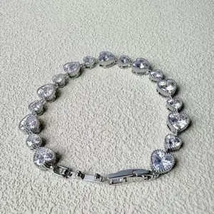 Heart Cut Cubic Zirconia Tennis Bracelet | 925 Sterling Silver Plated | Sparkling Love Jewelry for Women | Perfect for Anniversary & Valentine's Day