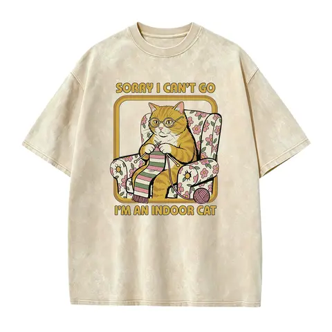 Men's Funny Cat Graphic Menswear T-Shirt - Casual Short Sleeve (Shortsleeve) Loose Baggy Round Neck Top with Sarcastic Introvert Quote, Smooth Seamless Solid Cotton Fabric, Printed Text