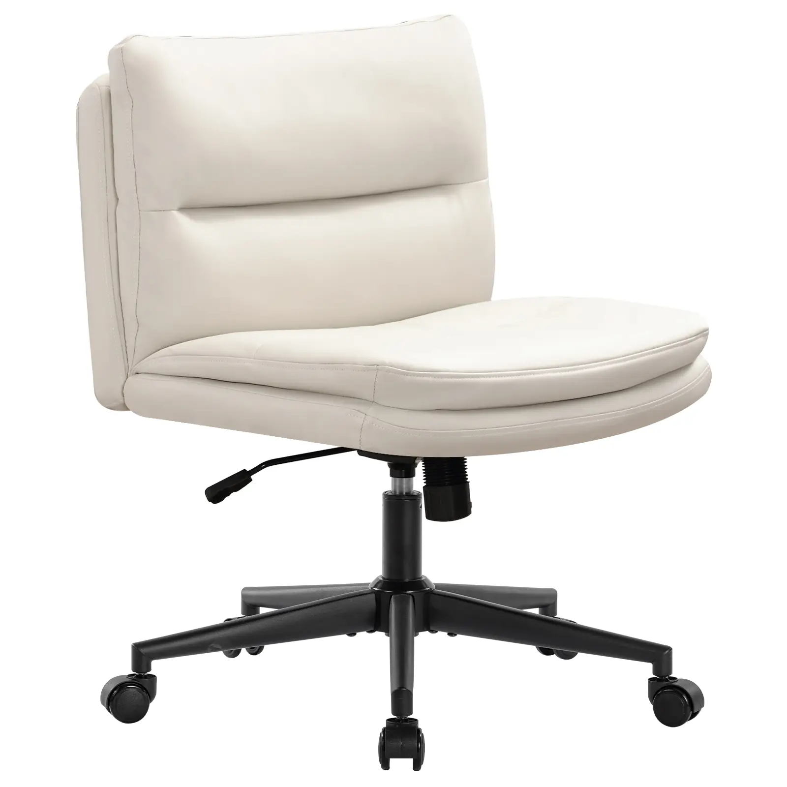 Armless Desk Chair Thickened Cushion Office Chair PU Padded Wide Seat Home Office Chairs, Mid Back Cute Computer Chair Swivel Chair for Bedroom, Vanit