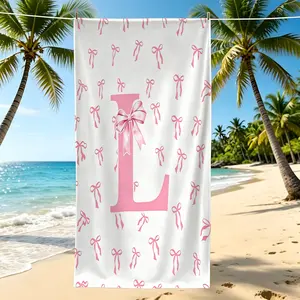 Minimalist Bow Letter Printed Beach Towel, Made of Soft Polyester Fabric, Fade Resistant and Machine Washable, It Is Sand-proof and Quick-drying, Perfect for Beach Vacations, Camping and Traveling, and An Ideal Summer Gift for Relatives and Friends