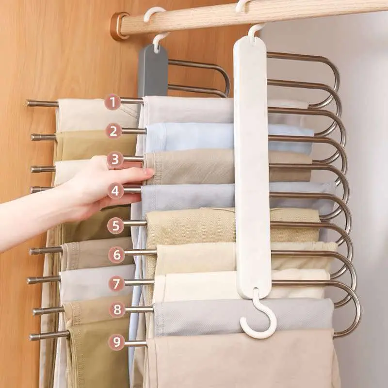Foldable Pants Hanger, Multi‑Layer Magic Pants Rack, Non‑Slip Multi‑Functional Trouser Hanger, Closet Storage Organizer for Home Use
