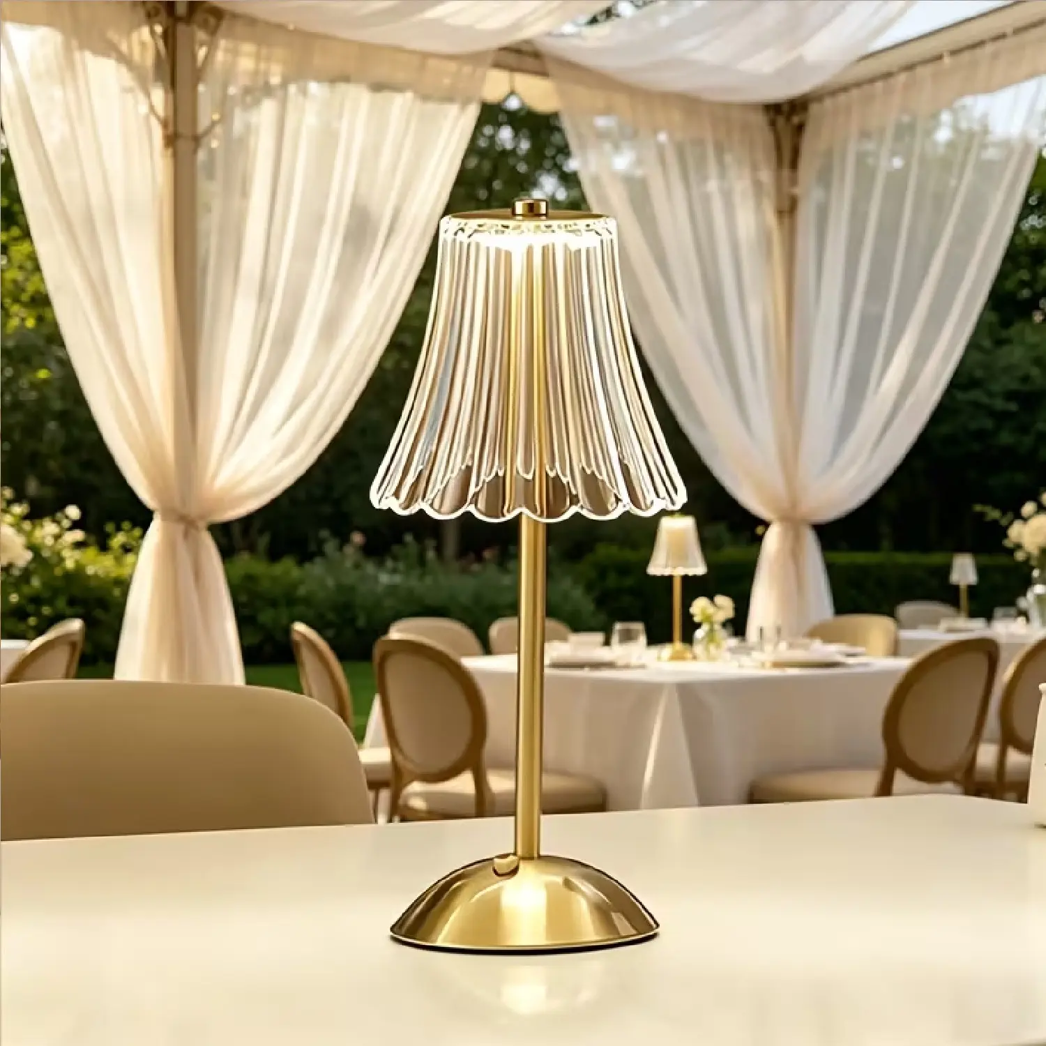 Rechargeable Cordless Table Lamp, Touch Control 3 Color Dimmable LED Desk Lamp, Gold Vintage Crystal Lamp for Wedding Dining Bedroom Party Outdoor Decor