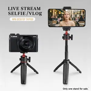1 Pack Mini Selfie Stick Tripod with Handle, Tabletop Tripod, Compatible with Webcam, Canon G7X Mark III, ZV-1, RX100 VII, A6400, A6600 Cameras - Portable Mini Vlog Mount with Adjustable Legs and Rubber Feet for Enhanced Stability