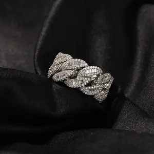 3-92 Copper Cube Zirconia Hip-Hop Ring, Unisex Moon-Shaped Cuban Fashion Street Niche Ring, Cube Zirconia Rings
