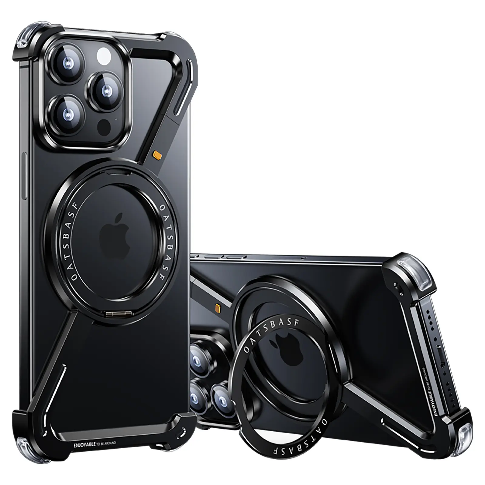 Aluminum Alloy and Rubber Pad Protection Phone Case for iPhone 15 Pro Max with 360° Rotatable Invisible Holder and Military Grade Drop Protection - Accessories
