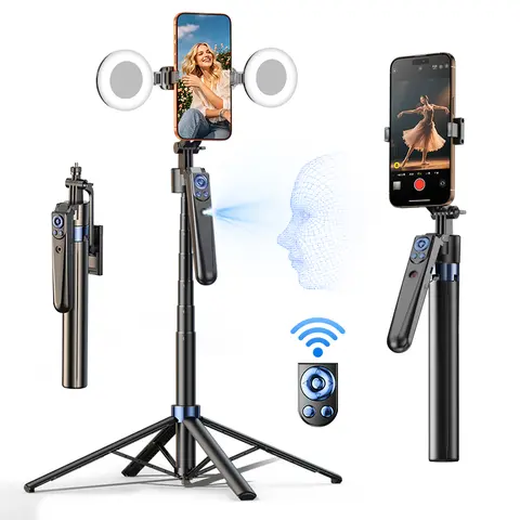 INFOJIFA Stainless Steel Adjustable Auto Face Tracking Tripod - 360° Rotate Selfie Stick with ABS, Brass Phone Holder, Remote, Vlogging Equipment Compatible with Cellphone, iPhone, iOS/Android, Camera