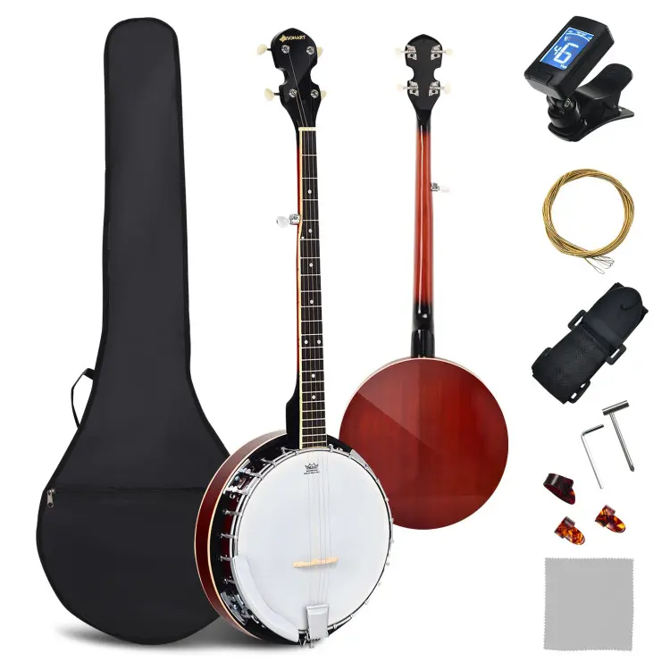 COSTWAY 5-String Banjo 24 Bracket with Geared 5th Tuner and Mid-range Closed Handle, Beginner Kit with 420D Oxford Cloth Bag, One Strap, Wiper, 3 Picks