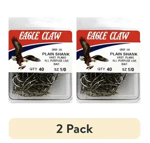 Eagle Claw 085FH-1/0 Plain Shank Offset Hook Nickel Finish Size 1/0 40 Pack Fishing Hooks for Multiple Trips (2 pack)