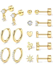 Hypoallergenic Surgical Steel Earrings for Sensitive Ears 20G Flat Back Earrings for Women Small Hypoallergenic Post Earrings 316L Stainless Steel Flatback Stud Hoop Cartialge Earring Stacks | Helix Conch Tragus Piercing Jewelry