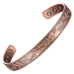 MagEnergy Floral Engraved Copper Magnetic Cuff Bracelet – Boho Chic Style Essential for Trendsetters   Bracelet DIY Set   Bracelet Set with Princess Flower   Halloween Stainless Steel  Kit   Bracelet Charms Pack Italian Charm