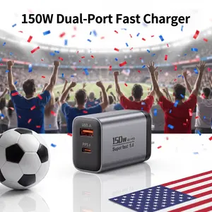 150W USB A Charger Block 2-Port PD&AC GaN Super Fast USB C Charging Block Wall Charger Adapter Plug for MacBook Pro/MacBook Air iPhone 17 Pro Max/17 Air/16 Plus/16E/15 iPad Pro/Air/Mini and More