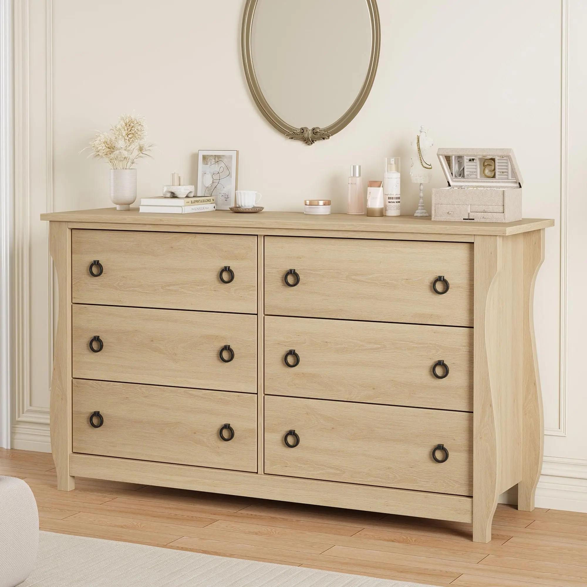 Garvee - Cómoda de 6 cajones para recámara, 47 Pulgadas de Ancho con Almacenamiento no Empotrado, clóset de Madera para Sala de Estar, recámara, Entrada, Roble Natural