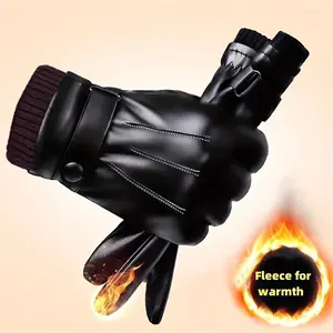 Genuine Leather Gloves for Women, Winter Plush Lined Touchscreen-Compatible Full Finger Gloves, Fashionable Top Layer Sheepskin, Weekend Casual Warmth, with Stripe Craftsmanship, for Non-Washable Inelastic Cold Weather Gloves