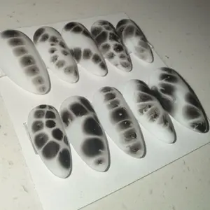 Almond matte black and white Gel Press On nails