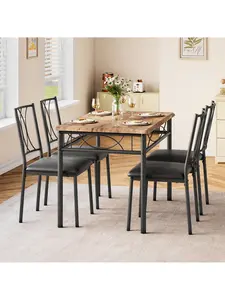 Black One Size Kitchchen Table And Chairs For 4, Dining Table Set For 4, Dining Room Table Set With 4 Upholstered Chairs, Rectangular Kitchen Table Set For Small Space, Apartment, Studio, Rustic Brow