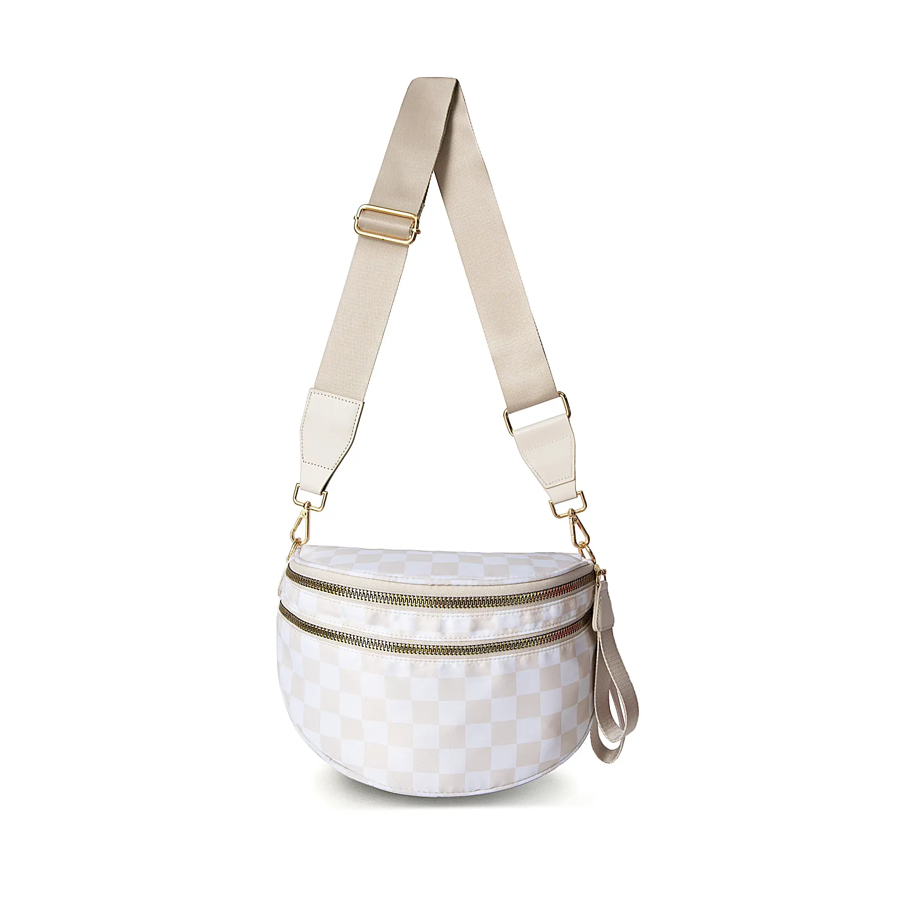 Beige Checkered Nylon Bum Bag Plus Size Friendly Fanny Pack Crossbody - Spacious Design for Essentials, Women Fashion, Chrsitmas Gifts
