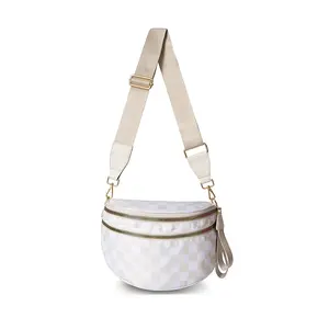 Beige Checkered Nylon Bum Bag Plus Size Friendly Fanny Pack Crossbody - Spacious Design for Essentials, Women Fashion, Chrsitmas Gifts