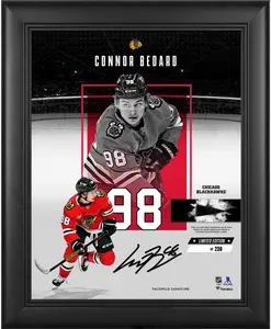 Connor Bedard Chicago Blackhawks Facsimile Signature Framed 11" x 14" Showcase Collage with a Piece of Game-Used Puck - Limited Edition of 250 - Fanatics Authentic Certified