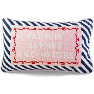 Needlepoint Decorative Throw Pillow - Paris - 9"x15" - Small Embroidered Designer Pillow for Living Room, Couch, Sofa, Chair & Bed - Eclectic  Decor