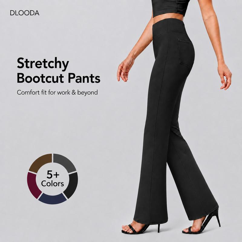 DLOODA Women's High Waist Stretchy Fitted Bootcut Dress Pants - Pull-On Basic Women's Clothes with Pockets, Minimalist Elegant Business Casual Office Slacks for Wardrobe Outfits,back to school shopping Wideleg