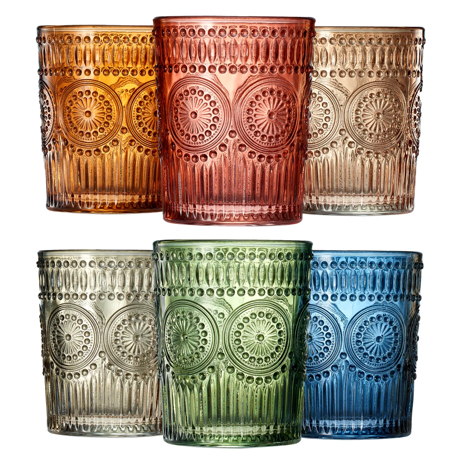 Colored Vintage Drinking Glasses Set Set Of 6 Tumbler Hobnail 10 Oz Muted Bubble Design Whiskey Glas