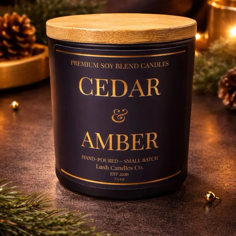 Lush Candles Co. Cedar & Amber Premium Soy Blend Candle Hand-Poured Small Batch 7.5 oz