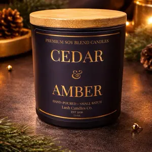 Lush Candles Co. Cedar & Amber Premium Soy Blend Candle Hand-Poured Small Batch 7.5 oz