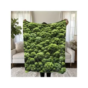 Lush Green Fluffy Moss - like Plant Pattern Soft Throw Blanket