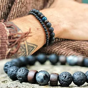 Volcanic Stone for Lava Wooden Beads Bracelet Buddha Wrist Chain Women Men Jewelry Gift New Bracelets embroidery  floss  bracelets