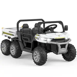 【Christmas Gift】White 24V Kids Battery Powered Electric Tractor 6 Wheels Ride On Car With Tipping Bucket Remote Control Led Lights And Music White