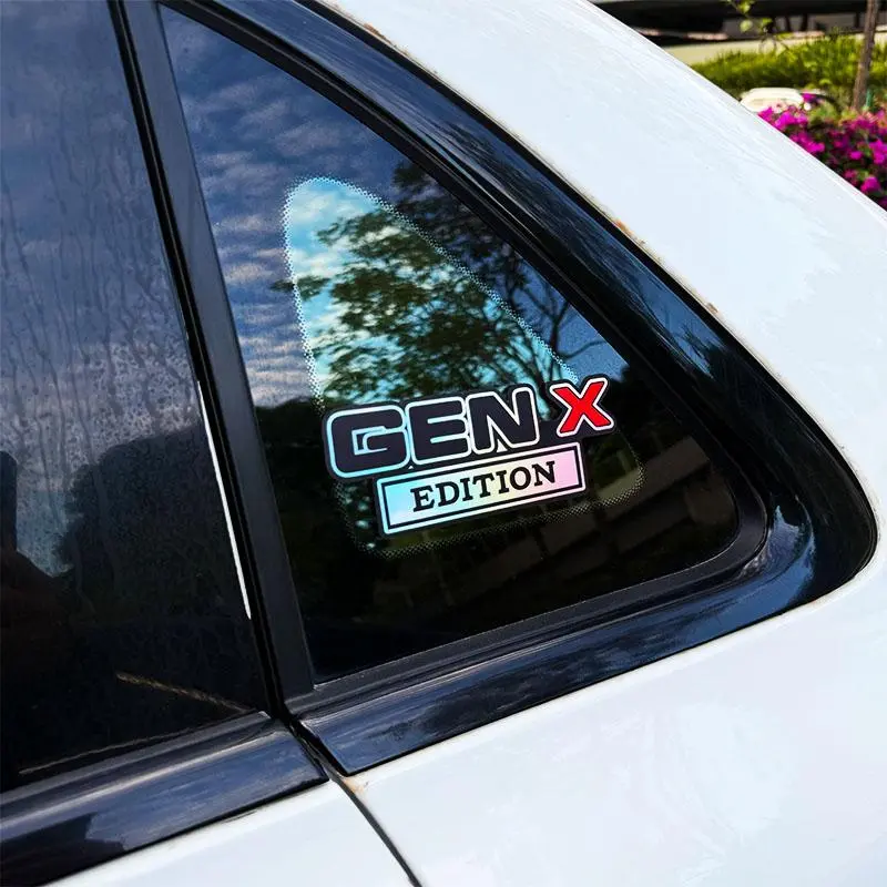Hugexpen Old Man Style x Gen X Car Emblem Sticker 4 inches Wide Retro Die-Cut Adhesive Decal Easy Install for Cars Trucks SUVs Motorcycles GenX Merchandise