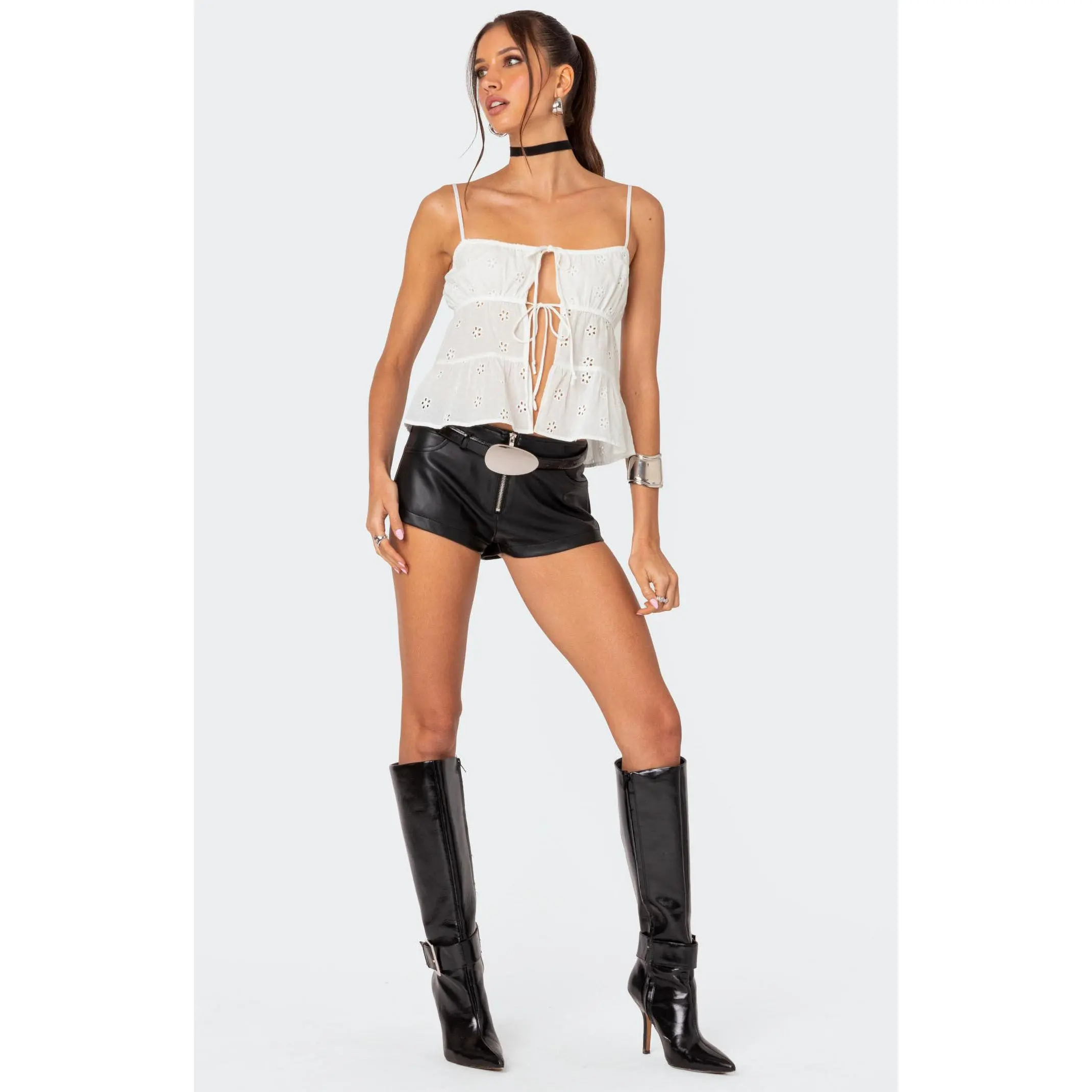 Edikted Women's Zippy Faux Leather Micro Shorts