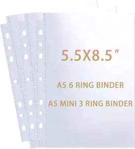 Sheet Protector Sleeves 40 Pack 80 Pockets 5.5x8.5” 6 Ring A5 Binder A5 Mini 3 Ring Binder Ultra-Clear Playbill Holder Sleeves Double-Sided Top Loading Sheet Protector Paper Report