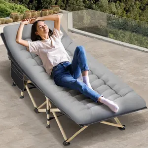 Folding Camping Cot for Sleeping, Portable Cots for Adults, Heavy Duty Cot Bed 550LBS(Max Load), Extra Wider Cots with Large Pocket for Outdoor, Office, Beach