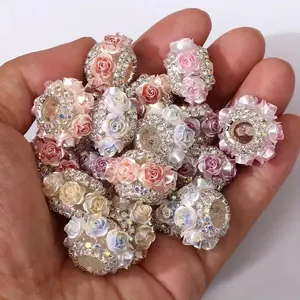 15pcs/30pcs floral spacer beads with rhinestone embellishment
