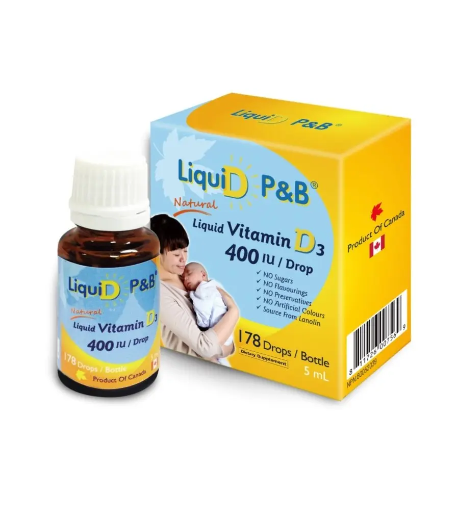 Natural Vitamin D3 Drops - Coconut Oil Base, Sugar Free, Artificial Color Free, Supports Strong Bones, Immune Health, Suitable for Adults, Children, 5 ml Liquid P&B Supplement