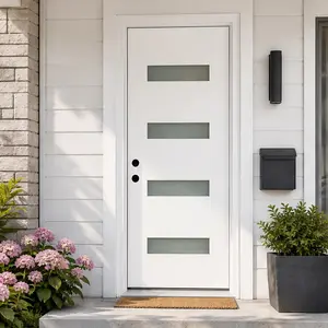 ARCH 36x80 Fiberglass Entry Door with 4-Lite Frosted Glass, White Finish, Right Hand Inswing, 4-9/16 Vinyl Frame, Modern Front Door for Home, Garden & Outdoor Use, Durable Water-Resistant Knock-Down Design, White Color Options, Fiberglass Material, Four-P