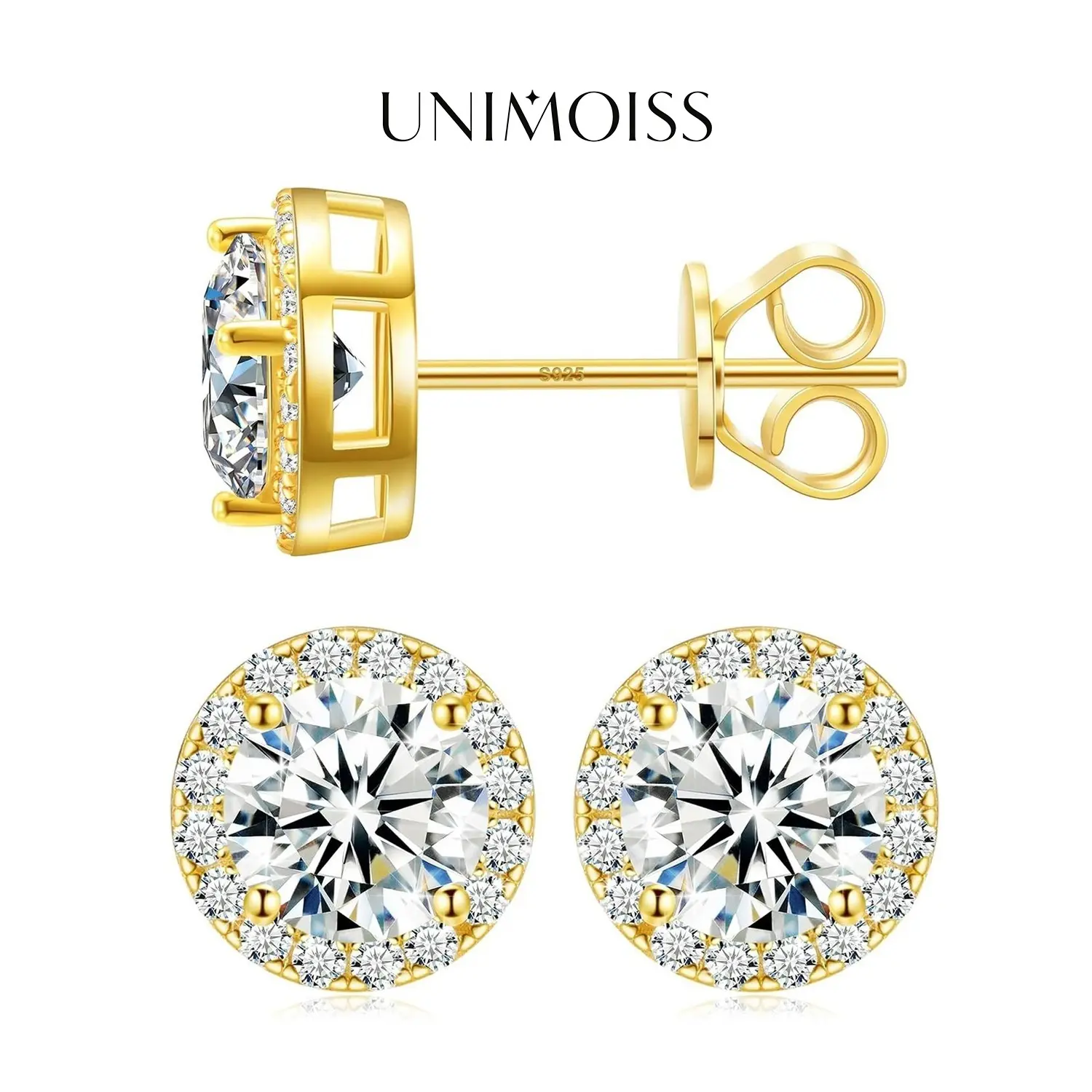 UniMoiss Halo VVS Moissanite Stud Earring Daily Costume Jewelry Accessories Perfect Birthday Wedding Anniversary Gifts for Women