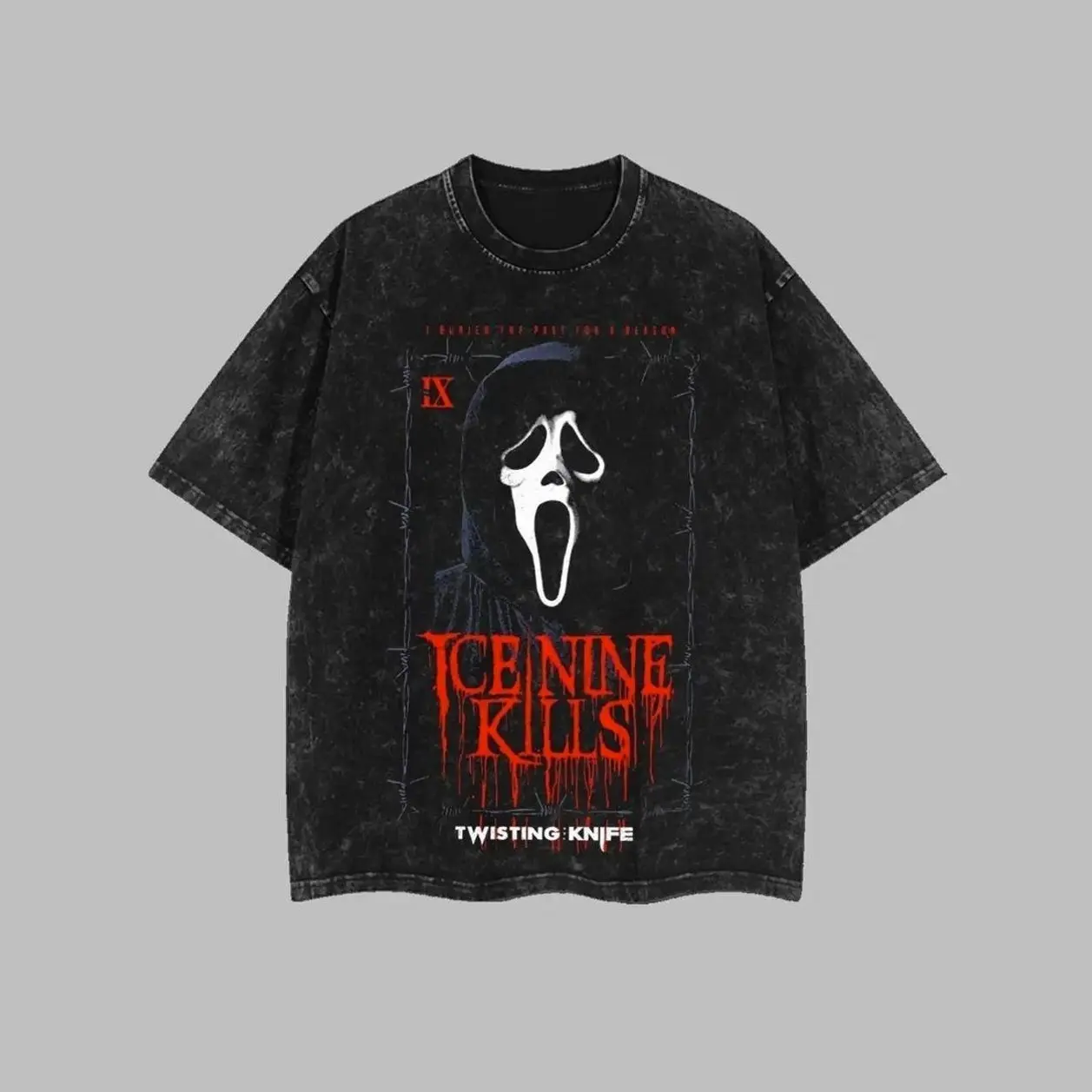 Ice Nine Kills X Scream 7 Ghost Face Twisting The Knife Portrait I Buried The Past For A Reason Retro Unisex Acid Washed Unisex Hoodie T-Shirt, Heavyweight Cotton Ice Nine Kills Merch, Ghost Face Stab Scream 7 Cotton T-shirt ONX TRX