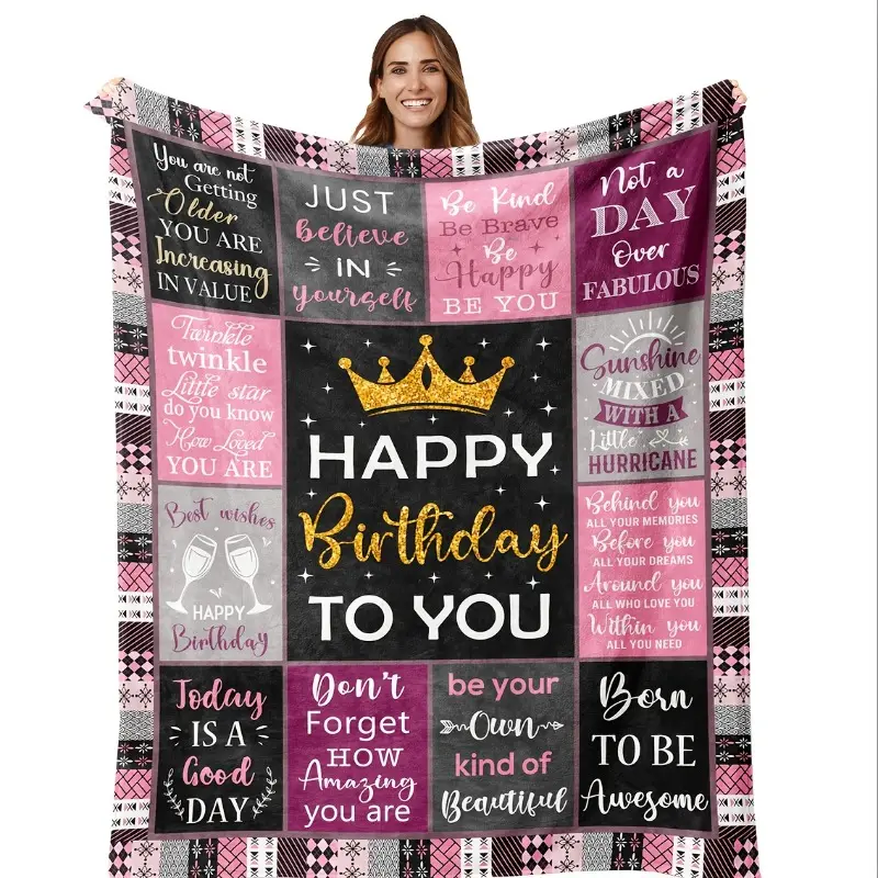 Women's Happy Birthday Message Blanket - Personalizable, Inspirational Quotes Design, Cozy Charming Bedding Throw, Special Gift for Mom, summerwins Blankets, Message Blanket Blankets, Personalizable Blankets