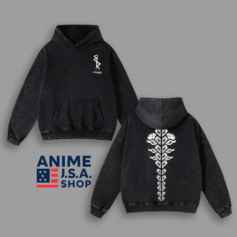 Cyberpunk Anime - Hoodie Vintage Unisex Oversize Anime Manga Washed Heavyweight Cotton Hoodie, Cyberpunk 2077 graphic tee,anime merch fan, outfits men