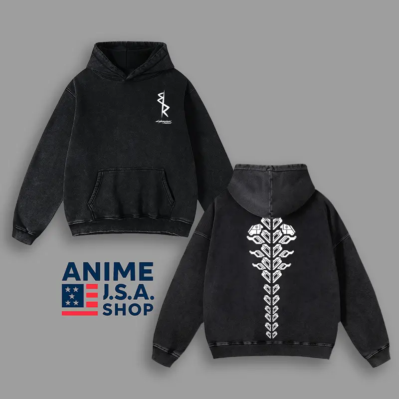 Cyberpunk Anime - Hoodie Vintage Unisex Oversize Anime Manga Washed Heavyweight Cotton Hoodie, Cyberpunk 2077 graphic tee,anime merch fan, outfits men