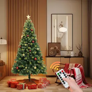 6FT Best Choice Products Pre-Lit Christmas Tree Premium Hinged Artificial Pine Lighted Holiday Tree for Home Office w/ Branch Tips Multicolored Lights Metal Hinges Foldable Base Ornaments Garland Decor Decoration