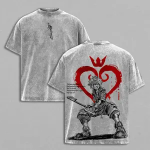Sora Kingdom Hearts Tee Washed – Kingdom Hearts Vintage Washed Heavy Cotton Oversized Graphic T-Shirt & Hoodie, Retro Anime Game Crossover Streetwear, Keyblade Wielder Heartless Emblem Edition, Unisex Aesthetic Top
